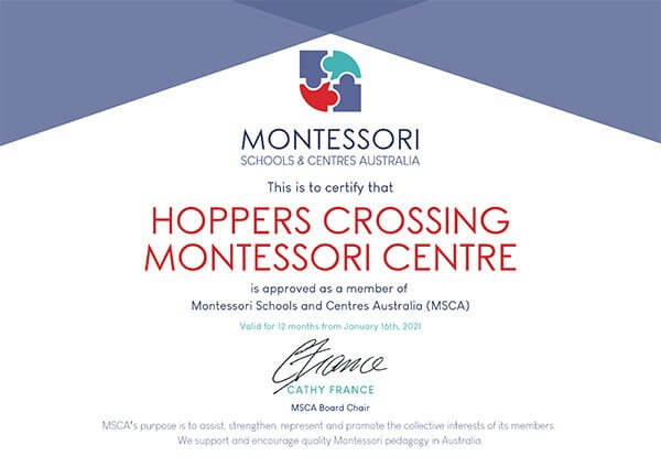MSCA Membership Certificate Hoppers Crossing 2021
