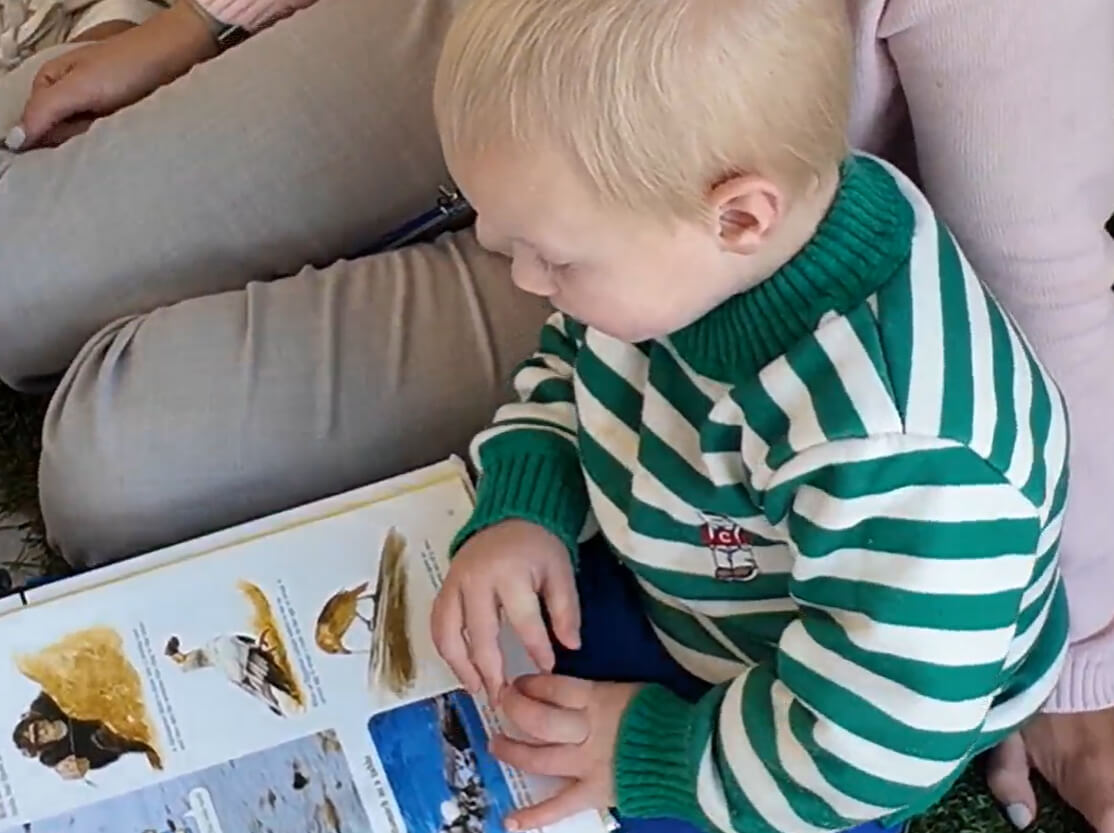 infant starting reading a book