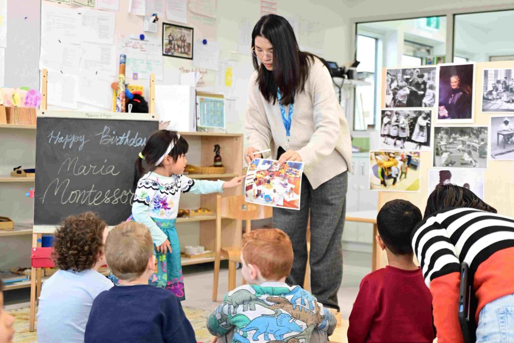 Children exploring Montessori materials during Dr Maria Montessori Birthday Celebration