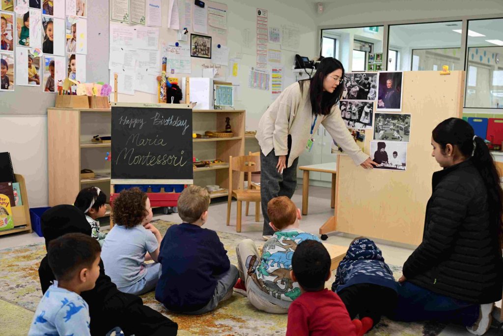 Children exploring Montessori materials during Dr Maria Montessori Birthday Celebration